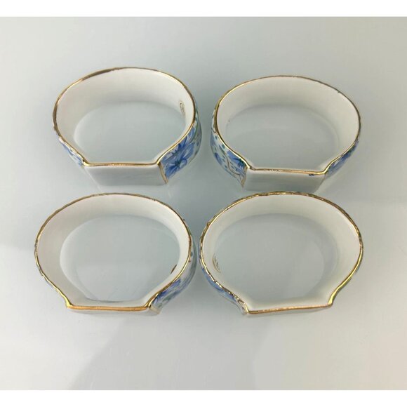 Two's Company Ainsley Chintz Blue Floral Ceramic Porcelain Napkin Rings Set of 4 - Picture 10 of 14